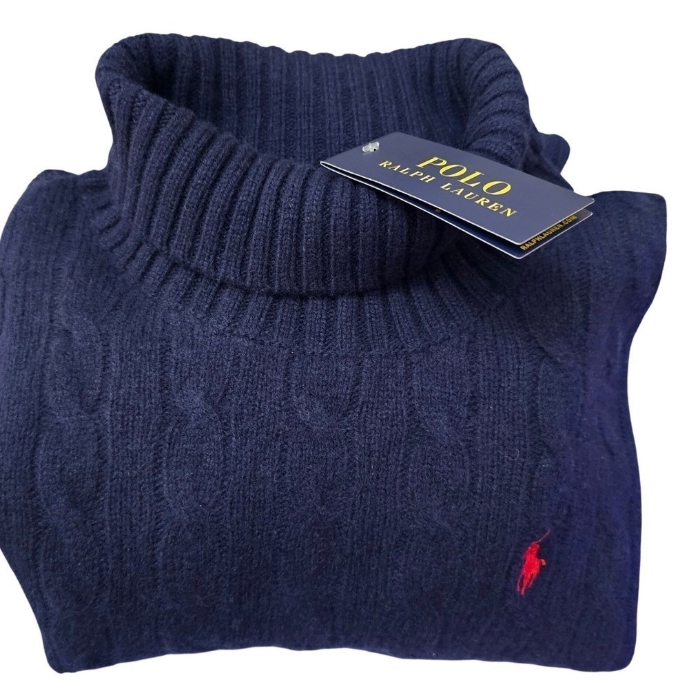 NWT Polo Ralph Lauren Navy Womens Large Cable-Knit Wool & Cashmere Sweater Dress